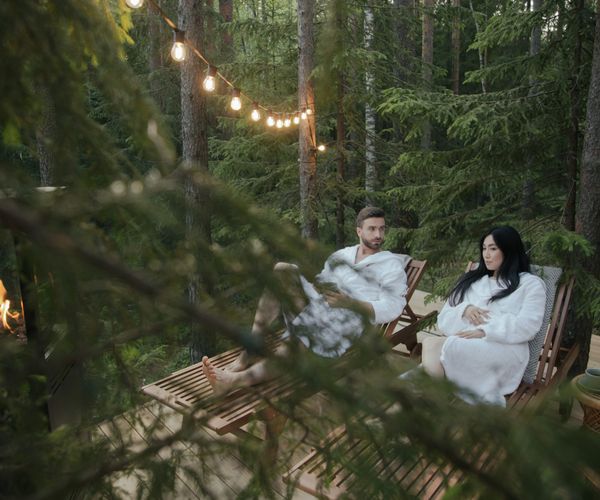 A relaxation deck at dusk